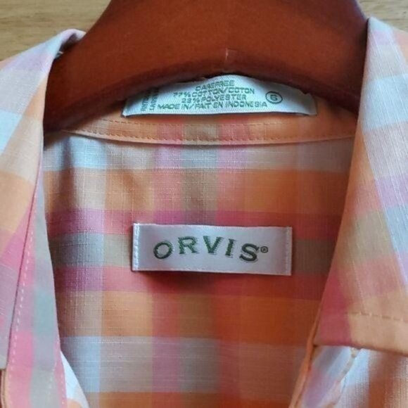Orvis Casual Carefree Pleated Button-Down Short Sleeve Plaid Sz. 6 Blouse - Picture 4 of 8